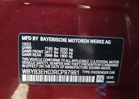 2024 BMW I7 M70 из США, поврежденный, VIN WBY83EH03RCP97981